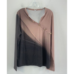 Made With Love Pink Gray Ombre Long Sleeve Blouse XL Polyester NWT